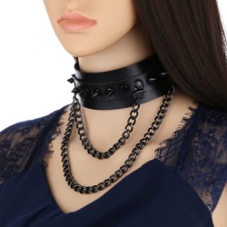 Rivet Collar With Double Black Chain