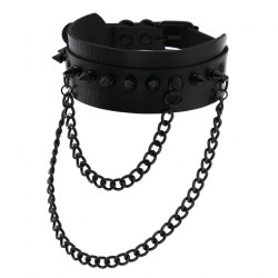 Rivet Collar With Double Black Chain