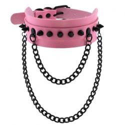 Rivet Collar With Double Black Chain