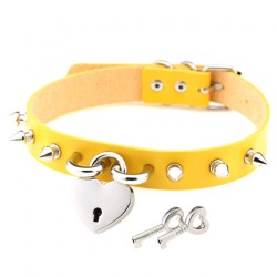 Studded Heart Lock Pendant Collar