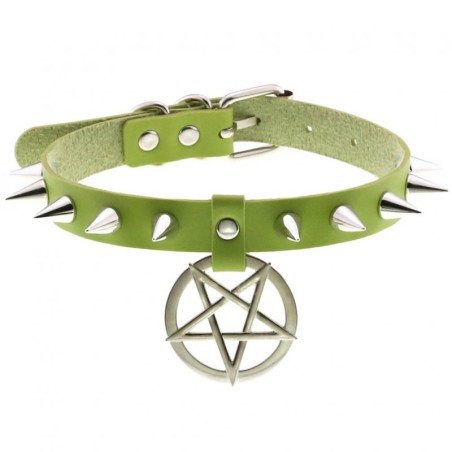 Rivet Pentagram Pendant Leather Choker