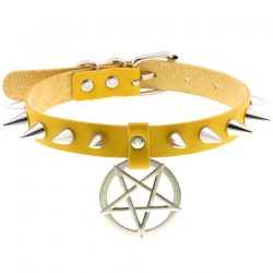 Rivet Pentagram Pendant Leather Choker