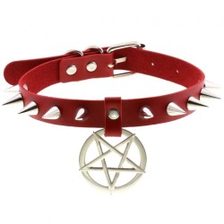 Rivet Pentagram Pendant Leather Choker