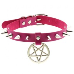 Rivet Pentagram Pendant Leather Choker