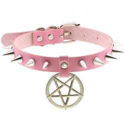 Rivet Pentagram Pendant Leather Choker