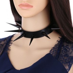 Extra Long Black Stud PU Leather Collar