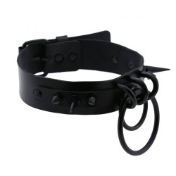 Black Spiked Drum Nails Double Ring Collar