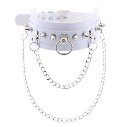 PU Leather Silver Nail Collar With Chain