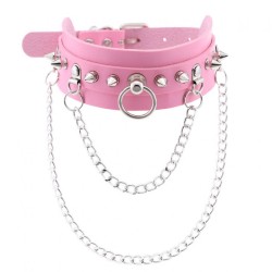 PU Leather Silver Nail Collar With Chain