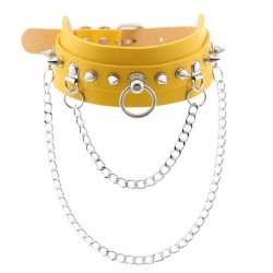 PU Leather Silver Nail Collar With Chain