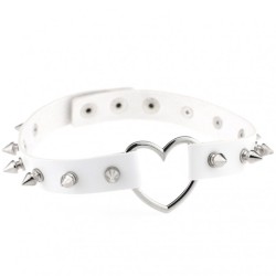 Sliver Heart Spiked Rivet Leather Collar