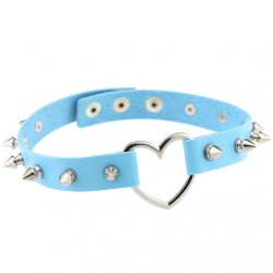 Sliver Heart Spiked Rivet Leather Collar