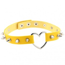 Sliver Heart Spiked Rivet Leather Collar