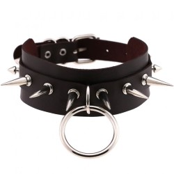 Double Layer PU Leather Silver Nail Collar