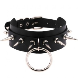 Double Layer PU Leather Silver Nail Collar