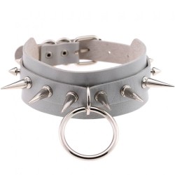 Double Layer PU Leather Silver Nail Collar