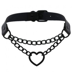 Black Heart Ring Chain Neck Necklace