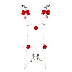 Rose Bow Nipple Labia Chain Clamp