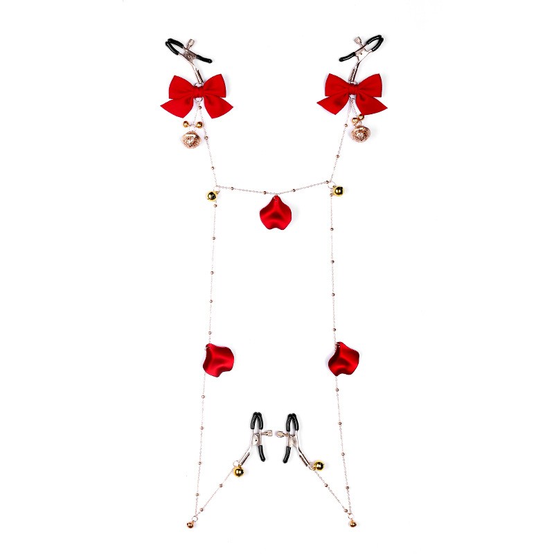 Rose Bow Nipple Labia Chain Clamp