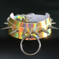 Double Layer PU Leather Silver Nail Collar - Laser
