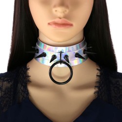 Double Layer PU Leather Black Nail Collar - Laser