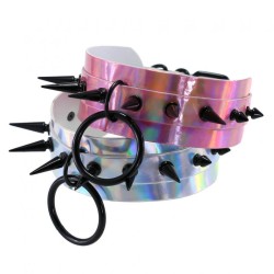 Double Layer PU Leather Black Nail Collar - Laser