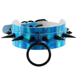 Double Layer PU Leather Black Nail Collar - Laser