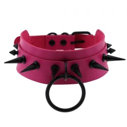 Double Layer PU Leather Black Nail Collar