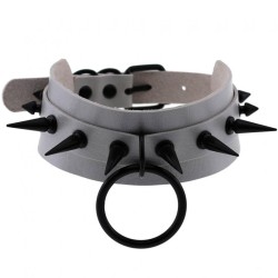 Double Layer PU Leather Black Nail Collar