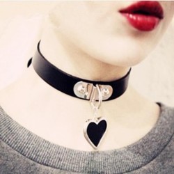 Punk Goth Heart Pendant Necklace Leather Collar