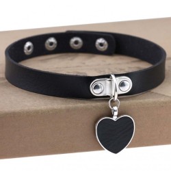 Punk Goth Heart Pendant Necklace Leather Collar