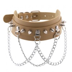 Spikes Collar With Silver Chain