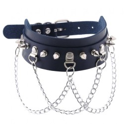 Spikes Collar With Silver Chain