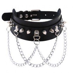 Spikes Collar With Silver Chain