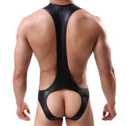 Men Faux Leather Assless Game One Pieces