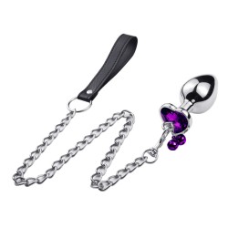 Leash Chain Heart Jeweled Anal Plug with Bell