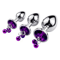 Leash Chain Jeweled Anal Plug with Bell