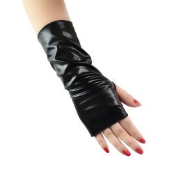 Short Patent Leather Dancing Fingerless Gloves