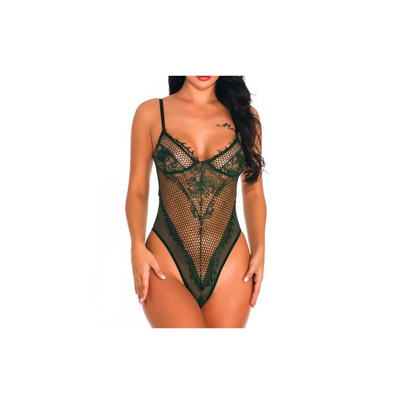 Special Transparent Highleg Lace Tight Teddy For Ladies