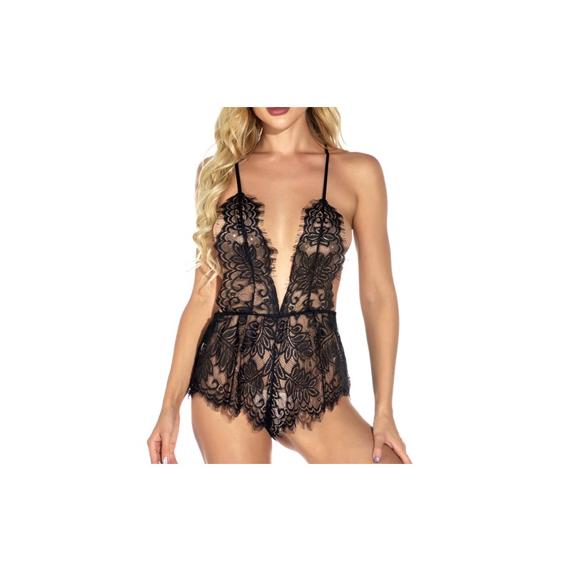 Charming Ladies Transparent Strappy Lace Teddy