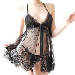 Sexy Front Slitted With Eyelash Lace Night Dress