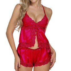 Alluring Strappy Low-cut Nightwear Set With Shorts