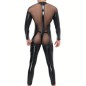 Men Transparent Faux Leather Spliced With Mesh Jampsuit