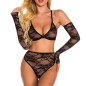 Deep V-neck Lace Strappy Bra And Panty Bikini With Oversleeves