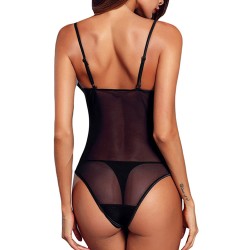 Sexy Women Strappy Mesh Spliced With Lace One-piece Teddy