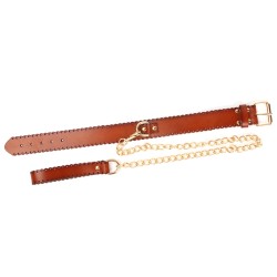 Real Leather Collar With Golden Lead