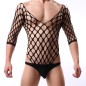 Black Elastic Fishnet One-piece Suit With Stockings