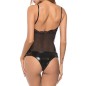 Pure Black Strappy Deep V Neck Lace Teddy For Women