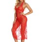 Alluring Red Halter See-through Lace Long Dress