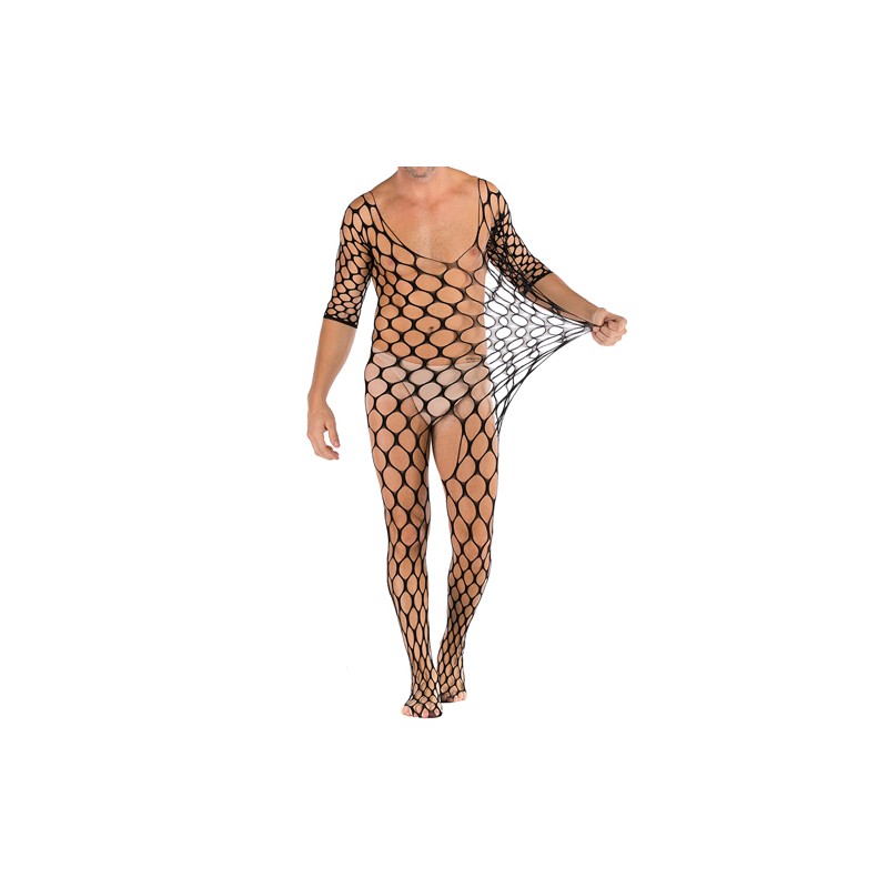 Big Mesh Hollowed-out See-through Men Bodysuit